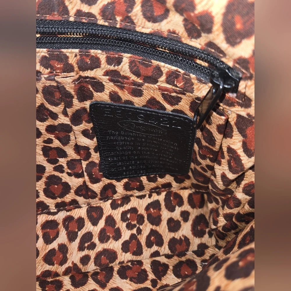BRIGHTON Nylon Crossbody Black Bag Tortoise Shell Print Strap